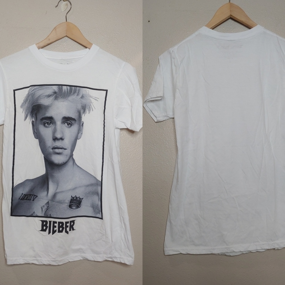 Justin Beiber Crew Neck Short Sleeve Graphic Tee Cotton Small S White Black